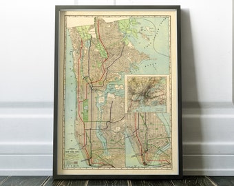 Old Map of New York City subway system, 1921 vintage subway map, antique map of subway, manhattan, brooklyn, queens, bronx retro, nyc subway