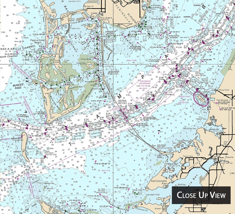 2019 Tampa Bay Nautical Chart Map, Saint Joseph Sound, St. Petersburg ...