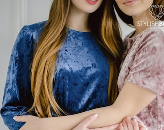 75% OFF  Indigo Velvet Crop Top: Handmade Bridesmaid Top (Bust 38 in)