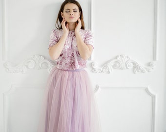 Blush Mauve Velvet Dress, Velvet Blush Crop Top and Tulle Skirt , Blush Pink Engagement Dress Plus Size