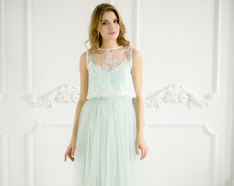 Mary Light Green Pistachio Lace Dress, Long Green Waterfall Bridesmaids Skirt , Green Engagement Prom Dresses Plus Size