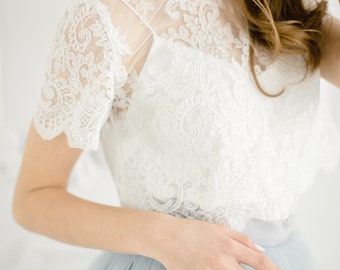 Belle Wedding Lace Crop Top, White or Ivory Lace Crop Top Tops, Engagement lace top plus size