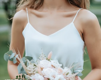 Klassisches, schlichtes Brautjungfern-Luxus-Camitop aus Seidensatin mit dünnen Trägern, erhältlich in Übergrößen und in mehr als 60 Farben