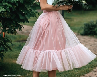 Frill Tulle "Daisy"  Skirt and Silk Satin Classic Top - Engagement or Casual Separates available in Plus Sizes