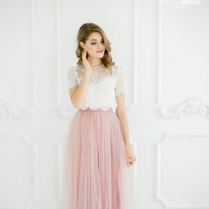 Belle Blush Lace Dress, Bridesmaids Long Blush Waterfall Skirt , Blush ...