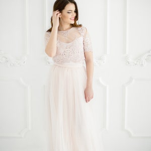 Mary Biscuit Blush Lace Dress Long Pink Waterfall Bridesmaids - Etsy