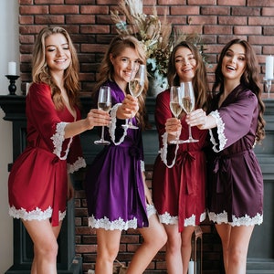 Wine & Purple Palette of Lux/Ember/Silk Bridesmaid Robes Thin Macrame Lace Trim, New'19 Collection, Bridesmaid Gift, purple wine bridesmaids image 2