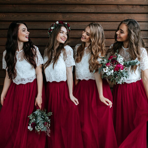 Lace Top and Tulle Skirt Full Length Dress Plum Plus Size