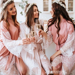 Blush palette bridesmaid robes, luxury handmade silk bridesmaid robes, Bridesmaid gift, personalized silk satin blush pink robe Tenderness image 2