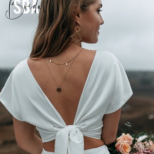 Ivory Silk Satin Bridal Top with Bow on the back, Silk Blouse Plus Size Handmade Work, Simple Silk Top, Bridesmaids Silk Top. Charlie Top