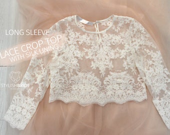Lace Crop Top Long Sleeves White Lace Top Tops 002 - Etsy