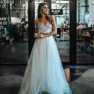 Blue Ombre Glitter Star Thin Straps Bridal Dress - Mist Glitter Bridal Shadow & Bianca Skirt, Sparkle Dress,  Wedding 2025