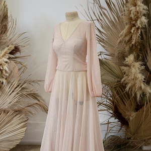 Vorrätig Größe L: Sparkle Brautkleid. Blush Glitzer Kleid mit V- Ausschnitt und V-Rücken