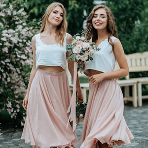 Chiffon Knee/Tea Length &quot;Sunset&quot; Full Sun Flying A-line Bridesmaid Skirts and Waves Silk Tops available in Plus Sizes