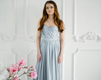 Dream Bridesmaid Silk Satin Dress in Light Grey, Simple bridesmaid dresses, plus size prom dress, Sweetheart Strapless Silk Maxi Dress