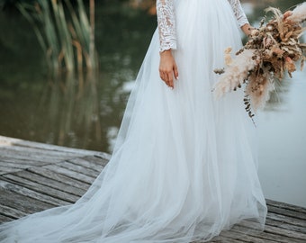 Bridal White Ivory Tulle Skirt with Train, Fay Wedding Engagement Tulle Skirt available in Plus Sizes