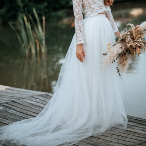 Bridal White Ivory Tulle Skirt with Train, Fay Wedding Engagement Tulle Skirt available in Plus Sizes
