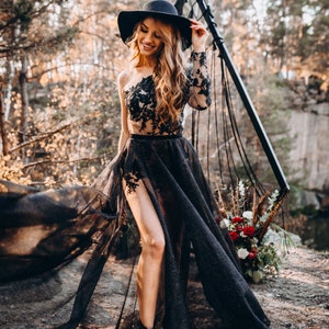 スーツ・フォーマル・ドレス Seem flower lace dress (Black) TADASHI SHOJI Black Gray Floral Lace Short Sleeve Stretch
