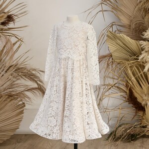 In Stock Size Child 6. Flower Girl Lace Dress. Ivory Lace Flower Girl Dress with Long Sleeve. Boho Floor Length Dress - ready to ship #2185