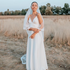 Bridal Silk Satin A-line Dress with V-Neckline, Thin Straps and Open Back - Minimalistic Wedding Slip Dress