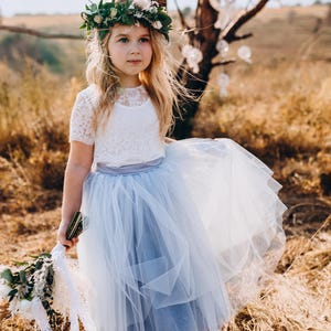 Flower Girl Blue Tulle Dresses - Ombre Dusty blue & indigo flower girl dress, blue toddler dress, lace flower girl separates | Storm + Belle
