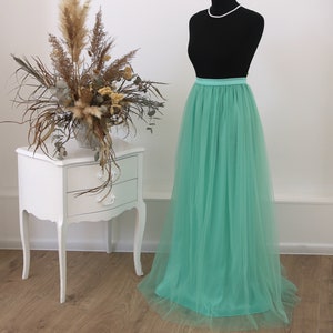 Em estoque (cintura 41,3 pol./comprimento 41 pol.), saia de tule cascata, saia verde herbáceo, saia de chão - pronta para envio nº 1422