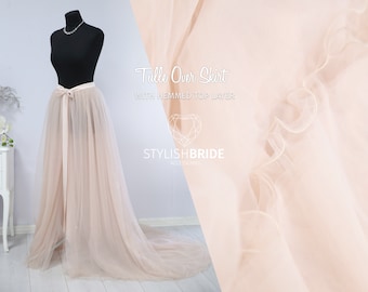 Hemmed Tulle Overskirt 150 colors, Tie bow closure, Wedding Tulle Over Skirt on dress