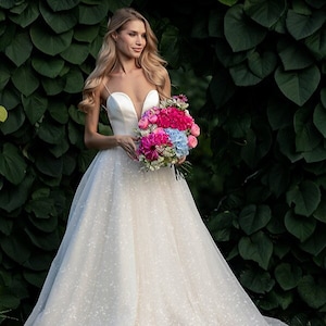 Glitter Wedding Gown 3 pieces : Sparkle Ball Skirt, Glitter Crop Top & Satin Bustier |Starlight &quot;Diamond&quot; Handmade Dress
