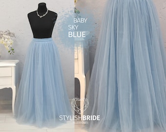 Sky Blue Princess Skirt Top Set Wedding Bridesmaid Dress Sky Blue #11 Tulle Skirt Blue Women Tulle Skirt Women Blue Skirt Bridal
