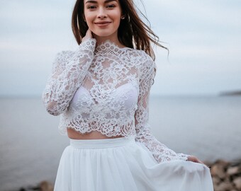 white lace crop top wedding