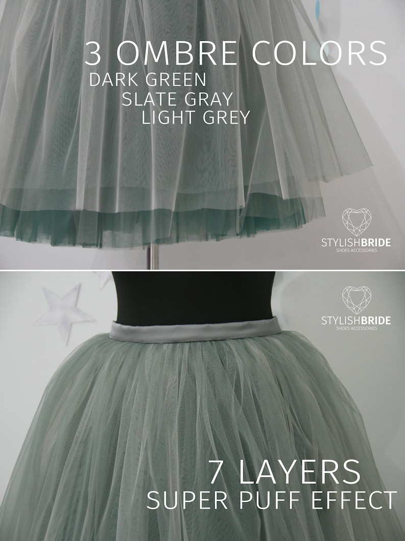 Storm Ombré Skirt Leaf Green 7 Layers Super Puff exclusive handmade layers, Prom Dress Tulle Skirt, Tulle Skirt Christmas image 2