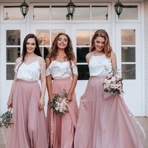 Blush Palette Chiffon Bridesmaid Separates: Chiffon Sunset Full Sun Flying A-line Skirts and Silk Tops available in Plus Sizes image 2