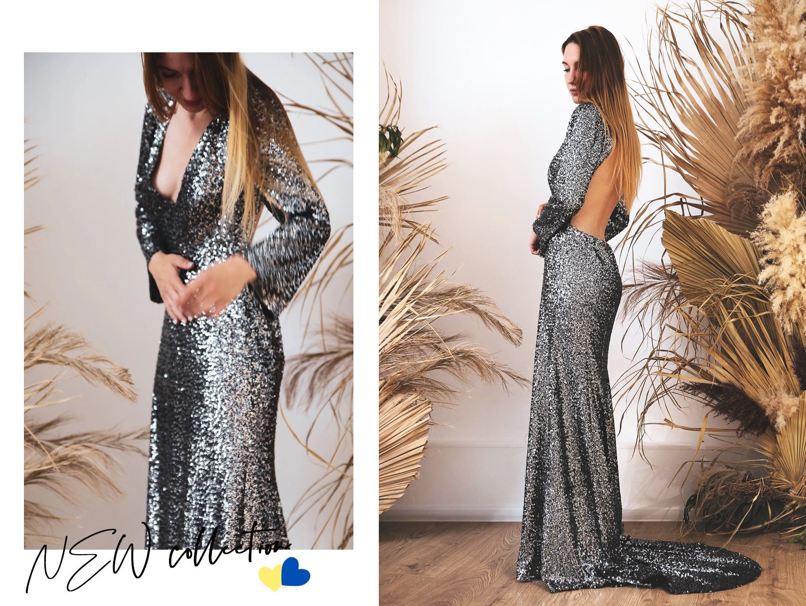 Long grey sequin dress hot sale