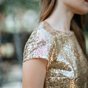 T-shirt Gold Sequin crop top with Silk Satin Soft Lux Lining, Confetti Bridesmaids Gold Sequined Blouse Plus Size image 2