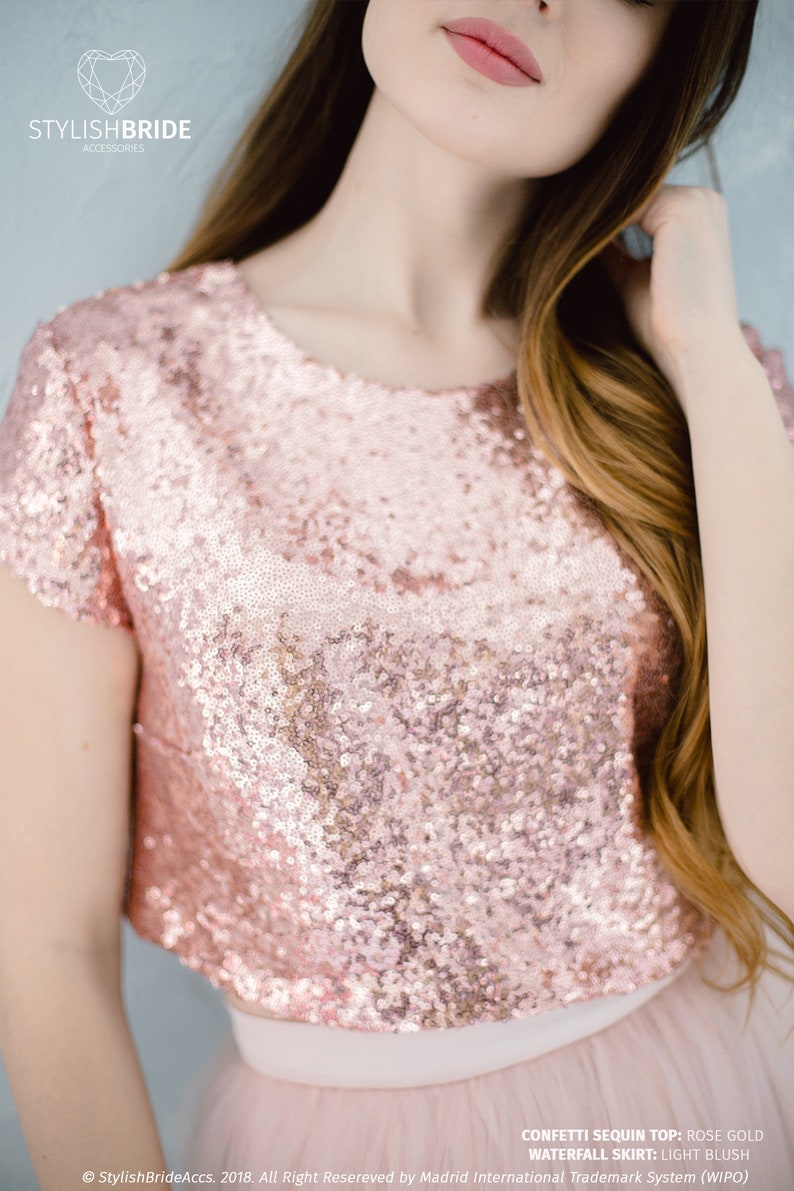 Rose Gold Sequin Top Prom Rose Gold Party Crop Top Rose Gold Etsy
