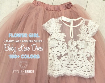 Flower Girl Tulle Lace Dress from Mary Lace, Baby Lace Top Cup Sleeve,  Small Girl Tulle Dress, Flower Girl Tulle Skirt, Flower Girl Dresses