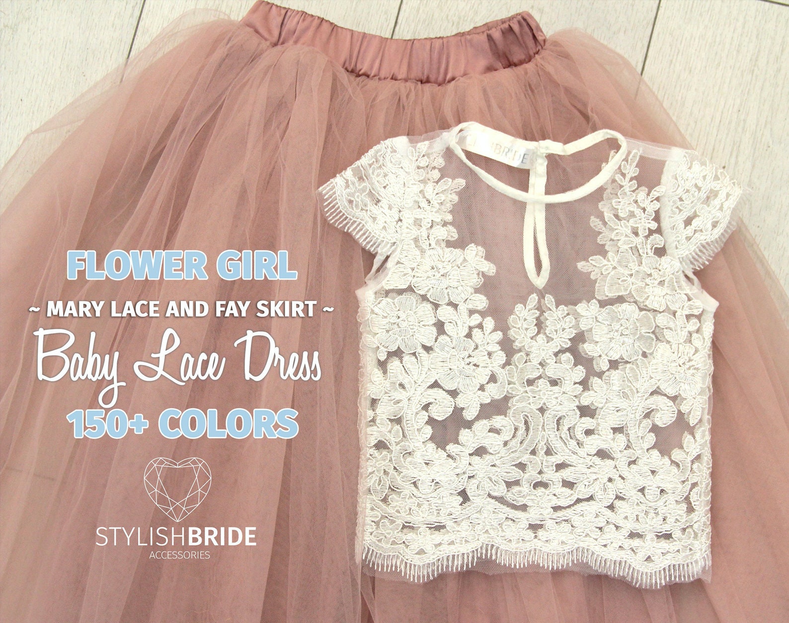 Flower Girl Tulle Lace Dress from Mary Lace, Baby Lace Top Cup Sleeve…