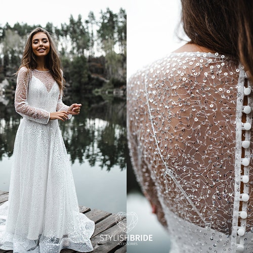White Mermaid Full Closed Sequin Beaded 
