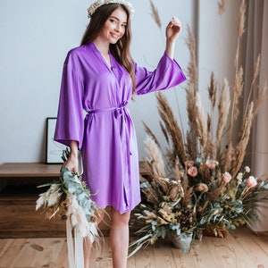 Purple lavender BOHO Silk Robe, Soft Silk Purple Palette Robes for Bridesmaids, Set of Robes, Plus Size Silk Robes Iris image 2