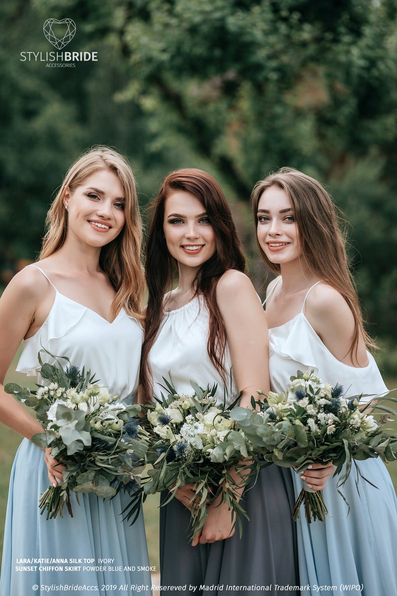 Silk Bridesmaid Tops: Lara Ruffle Sides/Anna Transformer and Katie Thin Straps available in Plus Sizes image 4