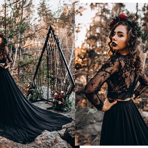 NEW Black Chiffon Bridal Gown Wedding 