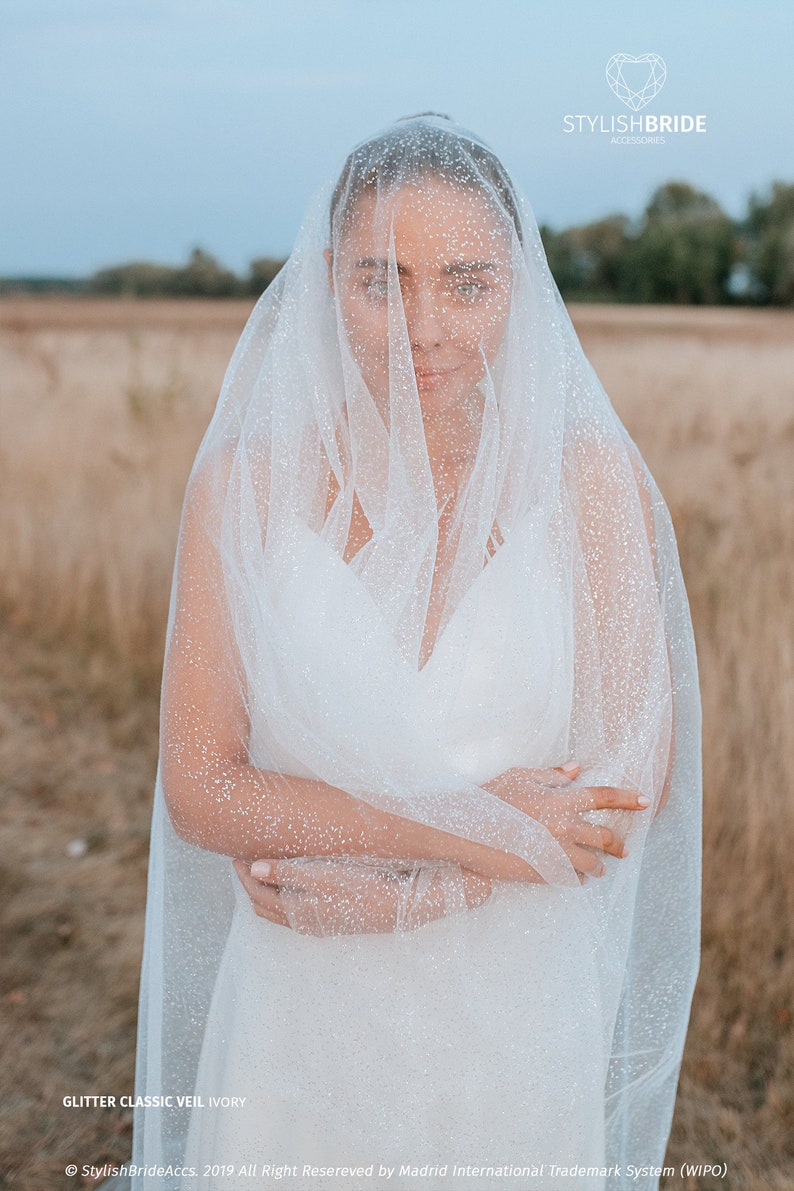 Glitter Classic Cathedral Bridal Veil Long Sparkle Veil With Etsy