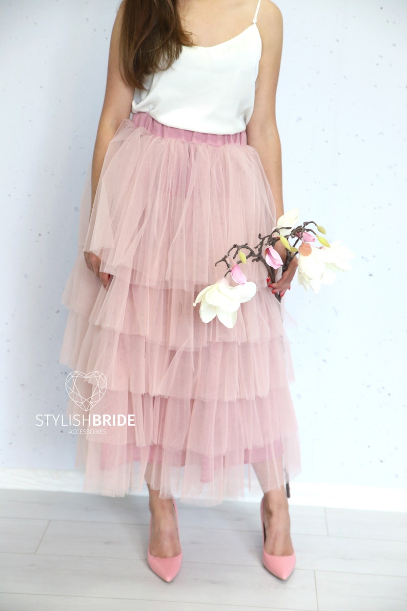 Tulle Skirt With Ruffles Tulle Skirt Frill Party Blush Tulle Etsy