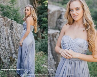 Vestido de satén de seda gris claro confeccionado a mano con un 75 % de descuento: vestido palabra de honor con escote corazón, talla S.