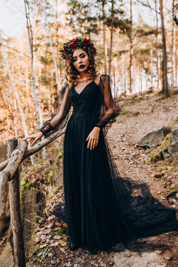 NEW Black Pearled Bridal Dress 2 Pieces 