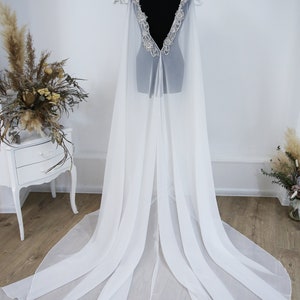 Crystals Embroideries Chiffon Wedding Cape, Sparkle Crystal Bridal Cape, Chic Bridal Cape, Wedding Chiffon Cloak | Holly
