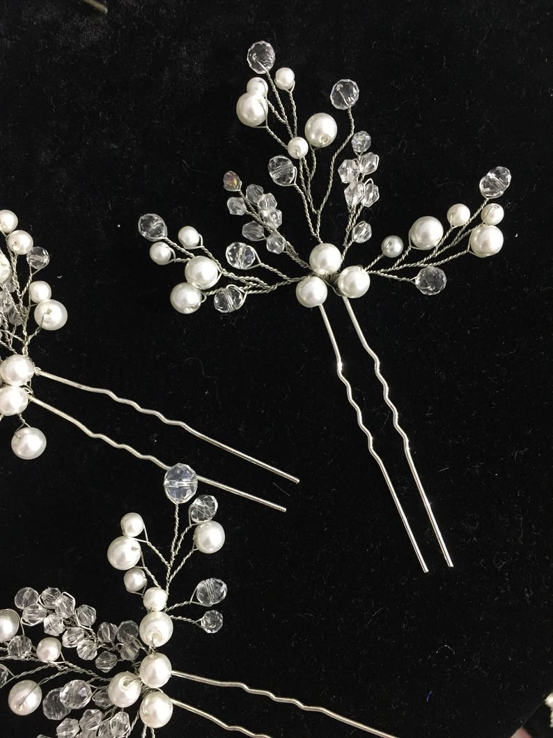 Bridal Pearl And Crystal Hair Pins Pearl Hair Pins Wedding Etsy