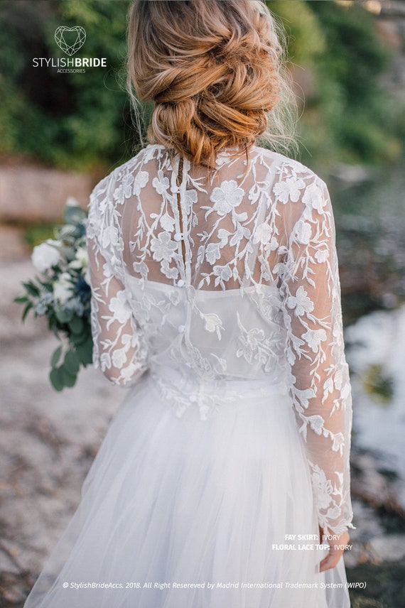 white lace crop top wedding