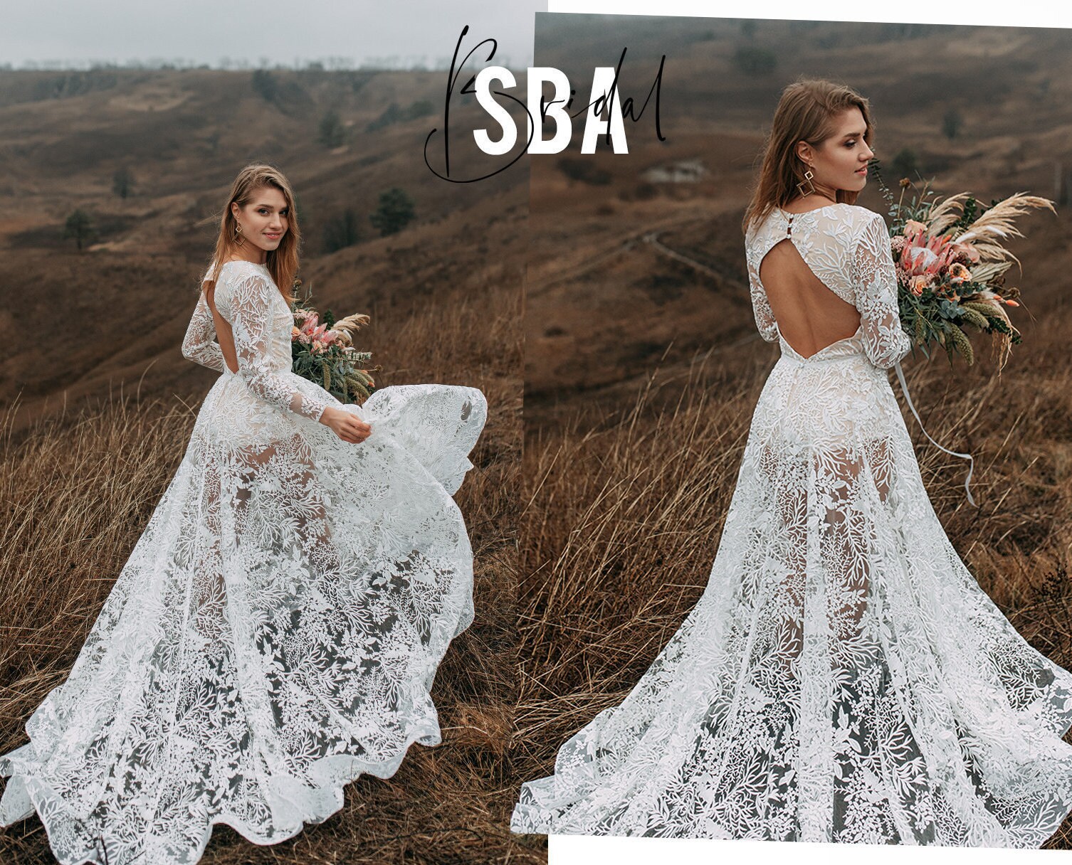 Bohemian Bridal Dress- Lace Overskirt With Forest Lace