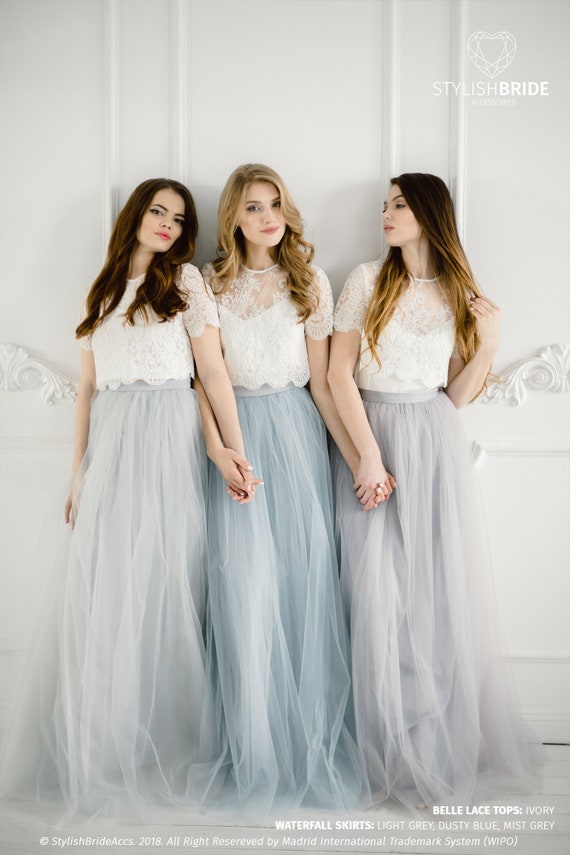 Grey Blue Palette Bridesmaids Belle Lace Dress Long Grey | Etsy